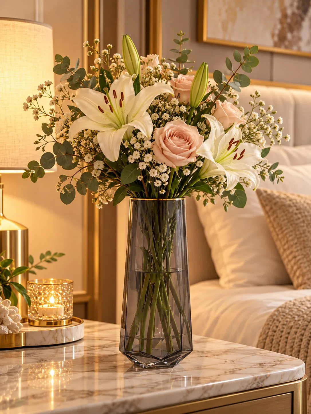 Elegant Smoke Grey Geometric Glass Vase