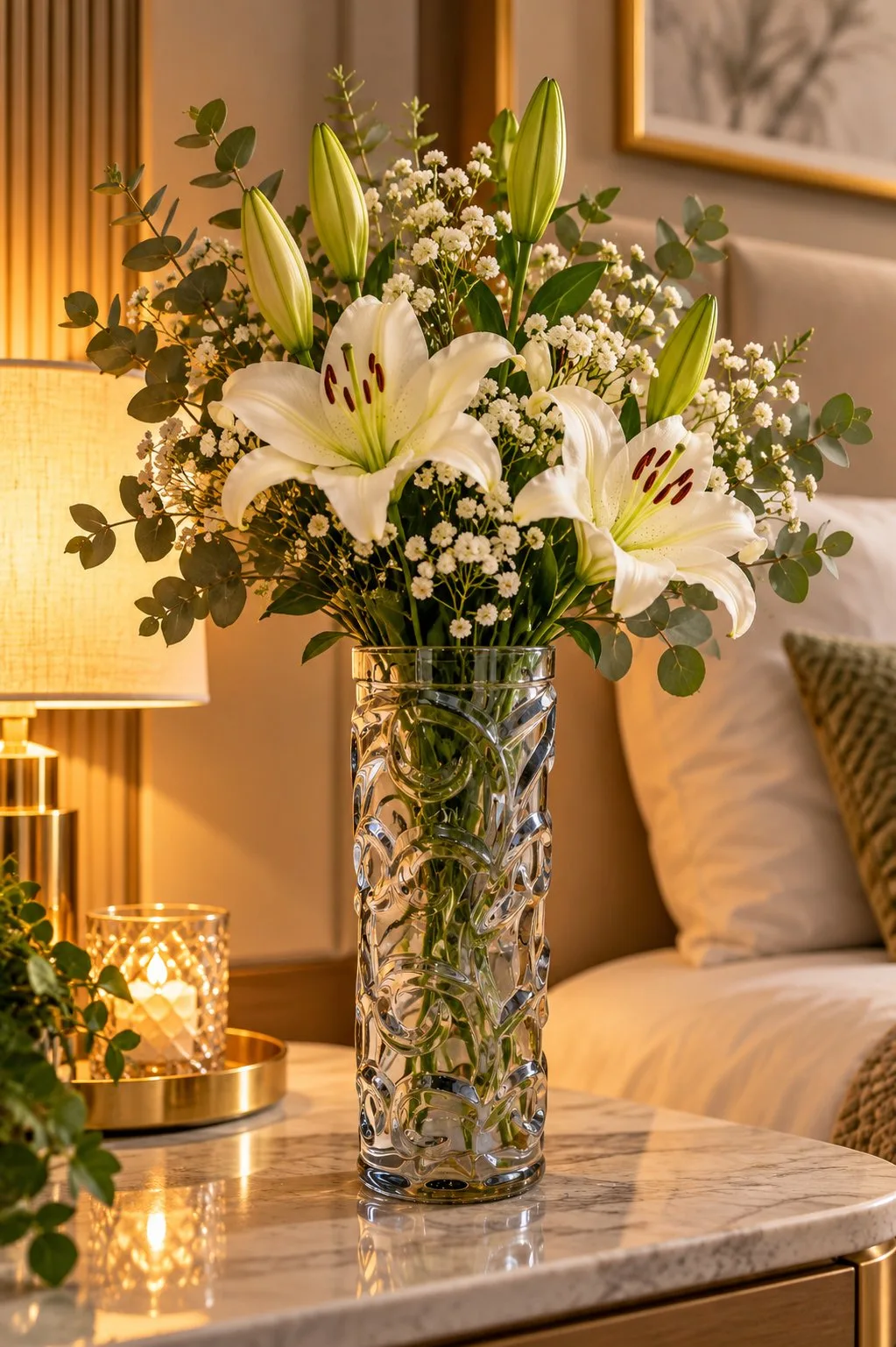 Elegant Smoke Grey Embossed Glass Vase