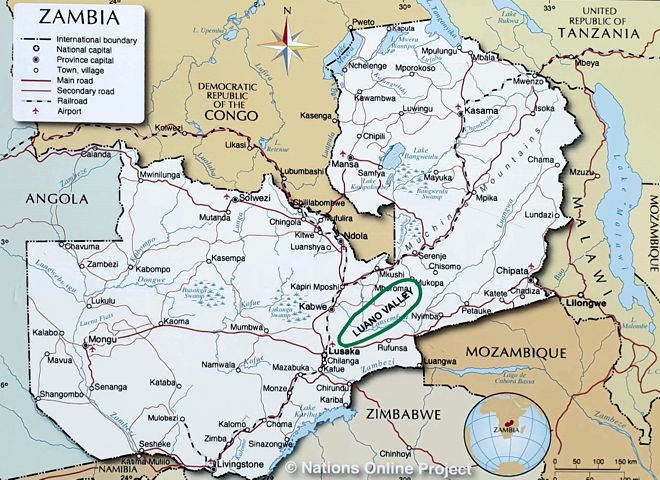 Luano Valley on the Map of Zambia