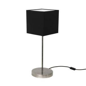 Bedal Contemporary Table Lamp with Black Fabric Shade, Antique Silver