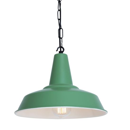 Hex Industrial Factory Pendant Light 30cm, Powder Coated Sage Green