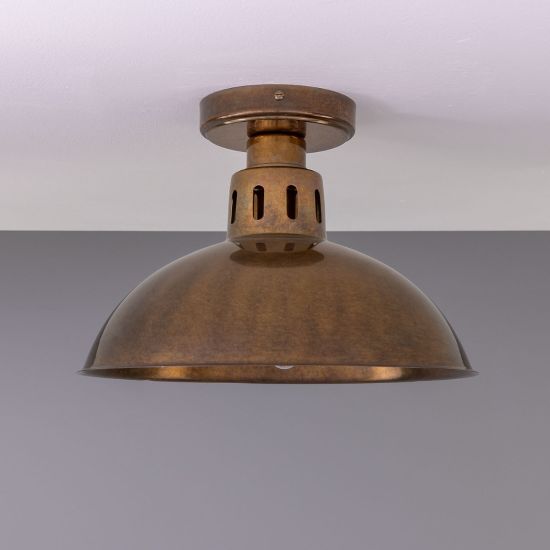 Paris Industrial Flush Ceiling Light 11.8", Antique Brass