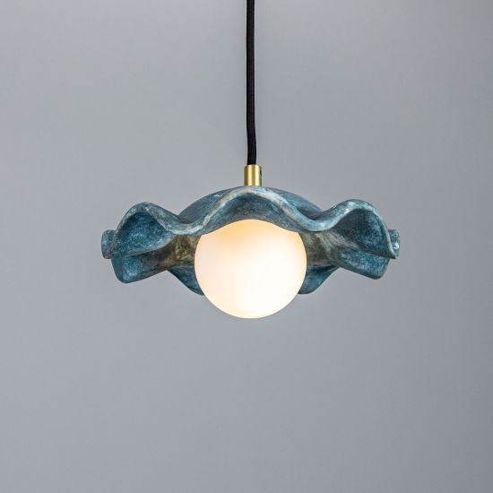 22Cm Suspension Avec Abat-Jour En Céramique Ondulé Blanc, Lampe