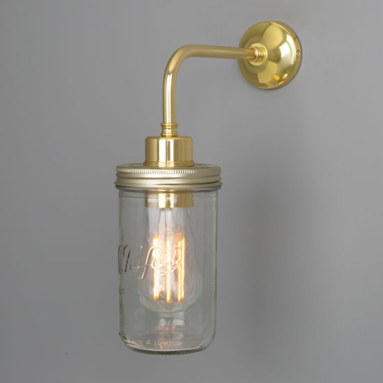 Vintage Jam Jar Glass Wall Light, Polished Brass