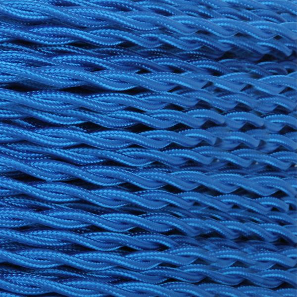 Electric Blue Fabric Braided Cable, 3 Core Twisted main product photo