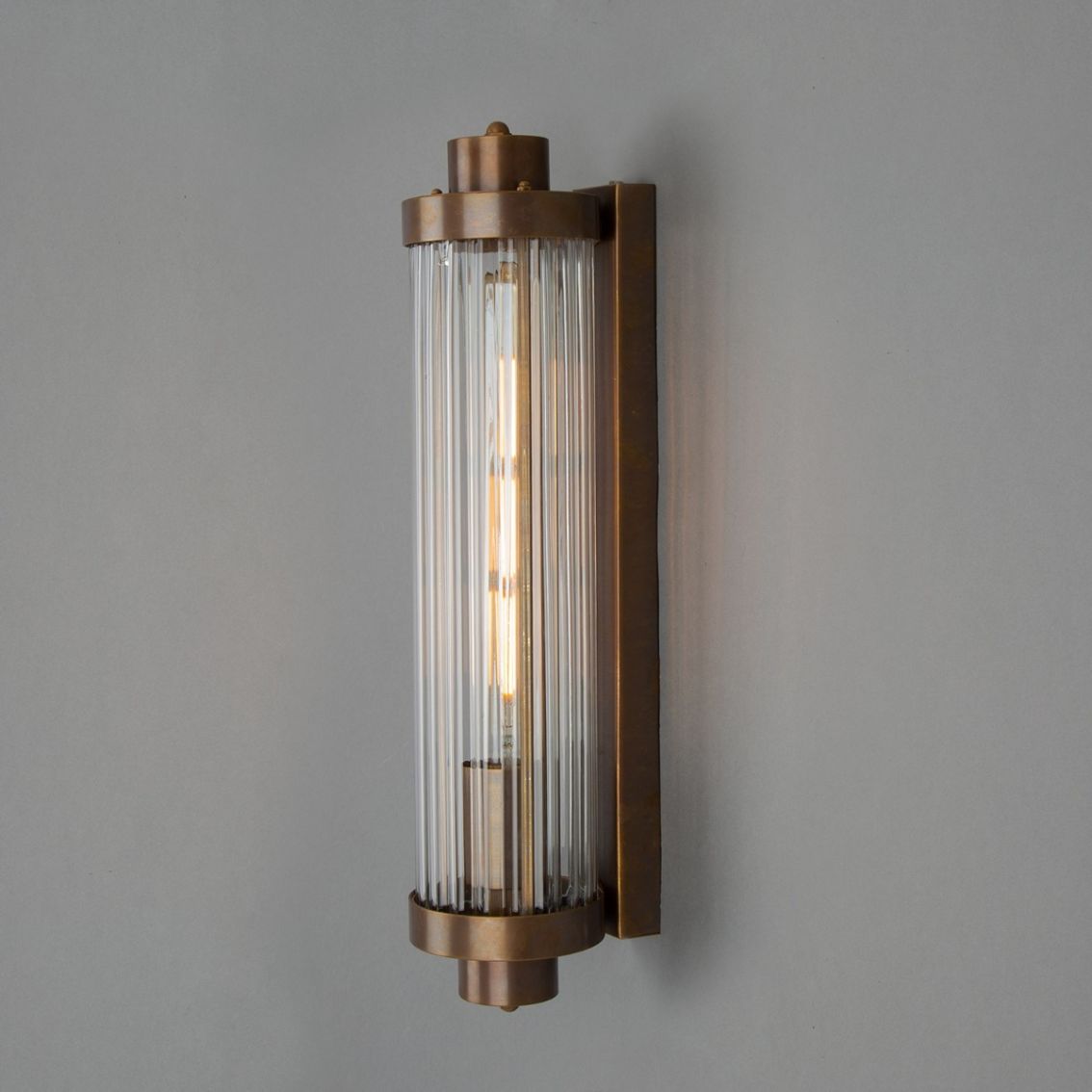 Louise Vintage Rippled Glass And Brass Bathroom Wall Light Mullan Lighting