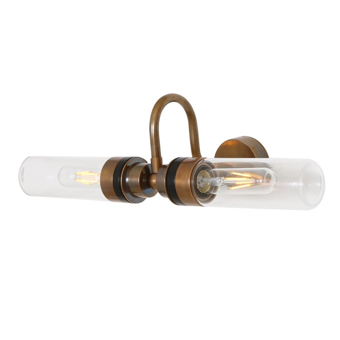 Nevis Double Glass Bathroom Wall Light with Swan Neck IP65 | Mullan