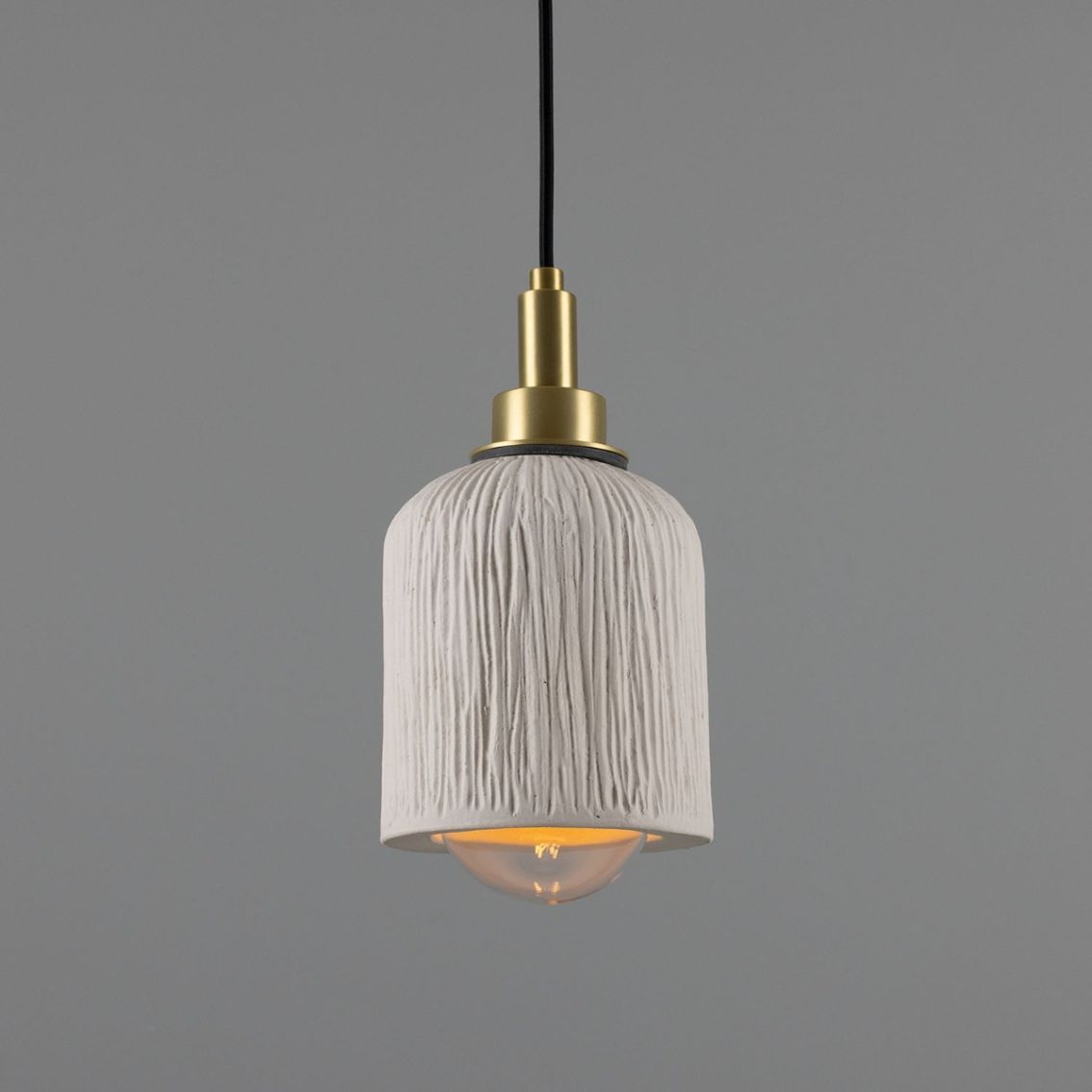 Osier Organic Ceramic Bathroom Pendant Light 4.5", Matte White Striped IP44 main product photo