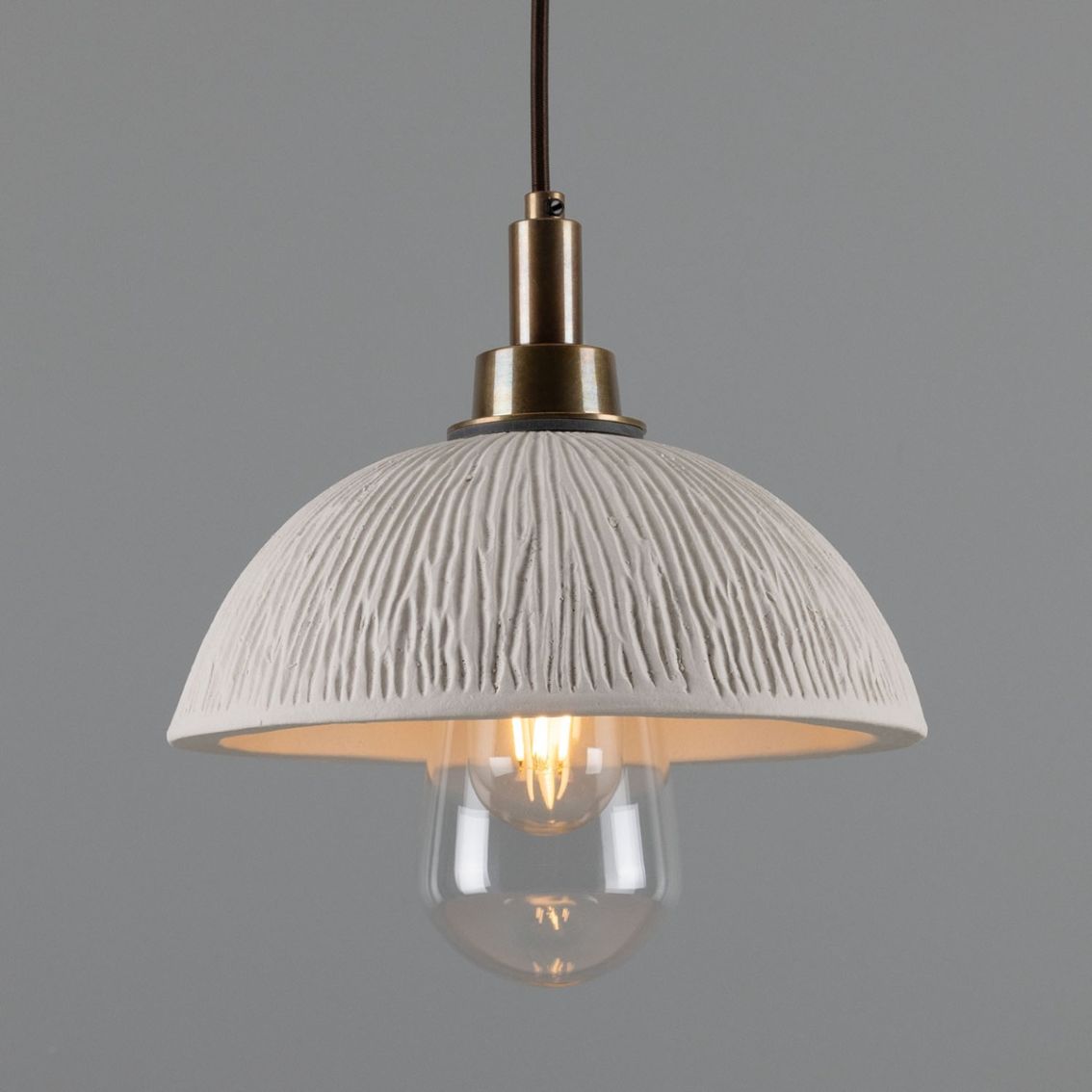 Kingii Ceramic Dome Bathroom Pendant Light 7.87", Matte White Striped IP44 main product photo