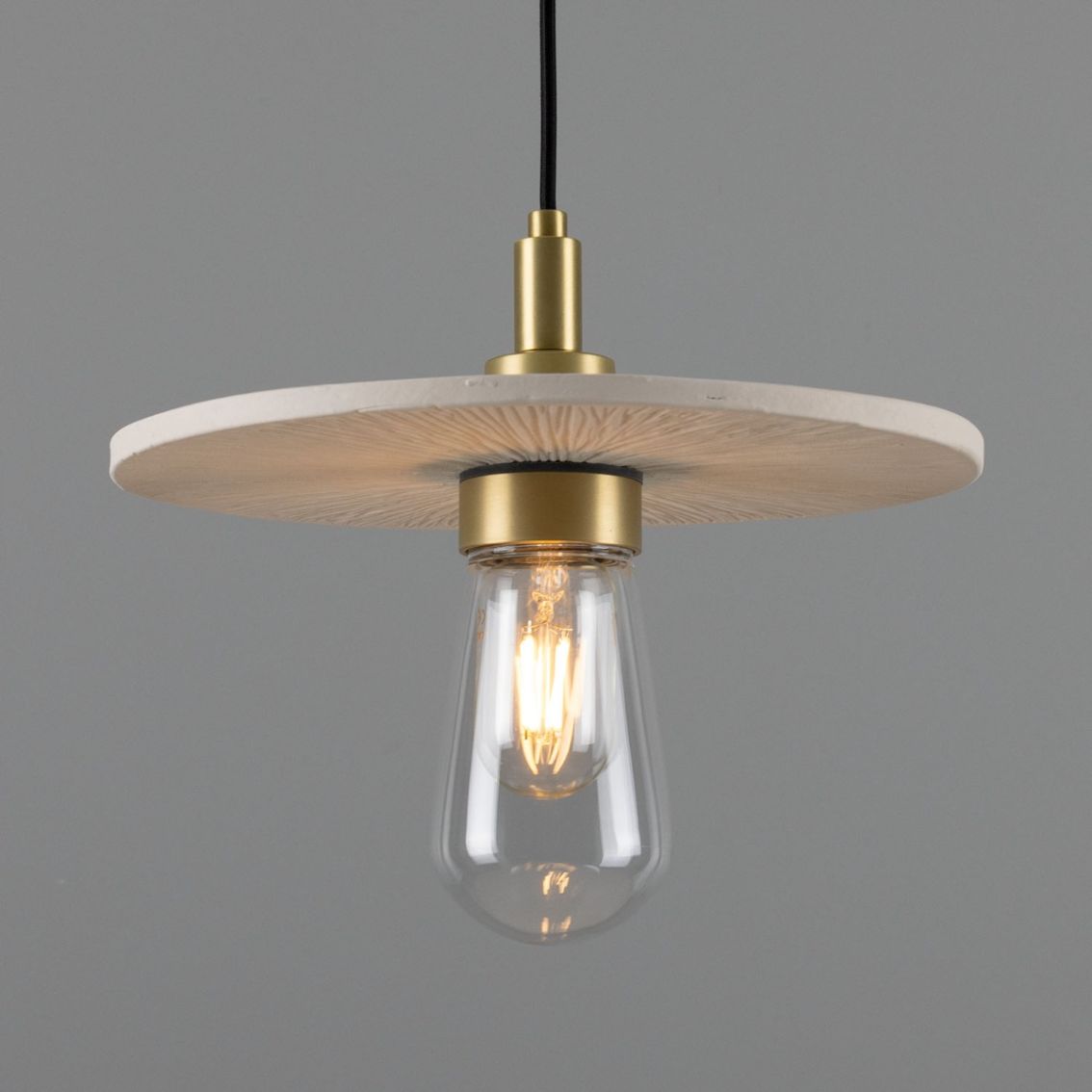 Bog Oak Organic Ceramic Disc Bathroom Pendant Light 11", Matte White Striped IP44 main product photo