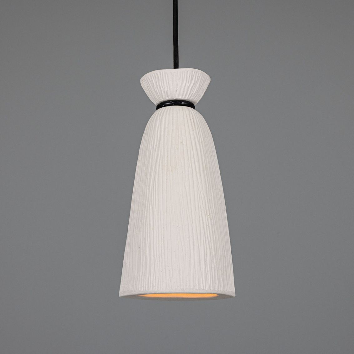Pando Organic Ceramic Pendant Light 5.5", Matte White Striped main product photo