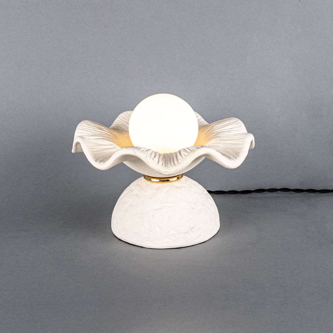 Rivale Table Lamp with Wavy Ceramic Shade, Matte White Striped main product photo