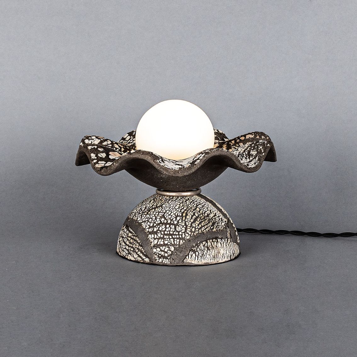 Rivale Table Lamp with Wavy Ceramic Shade, Black Clay main product photo