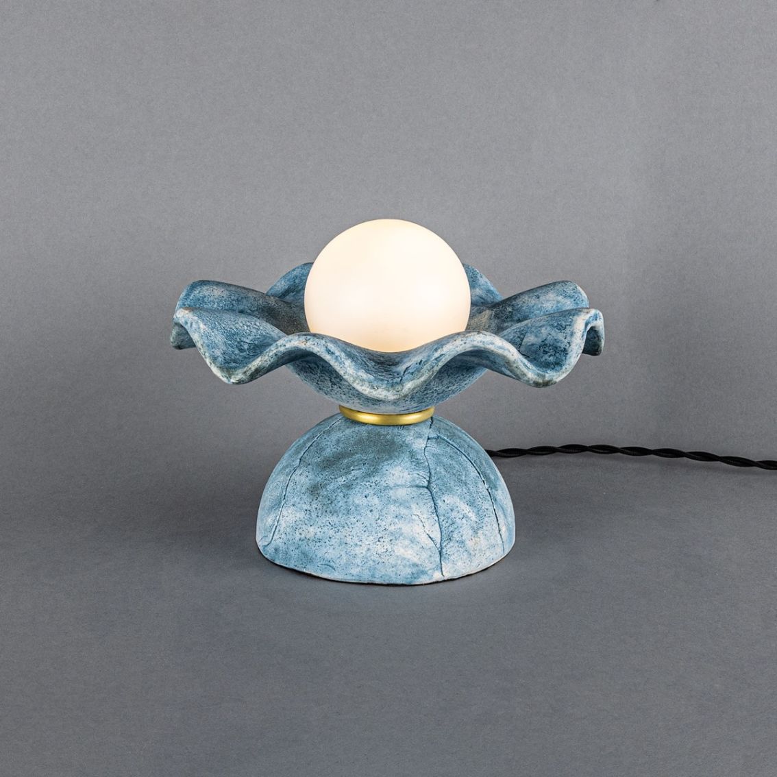 Rivale Table Lamp with Wavy Ceramic Shade, Blue Earth main product photo