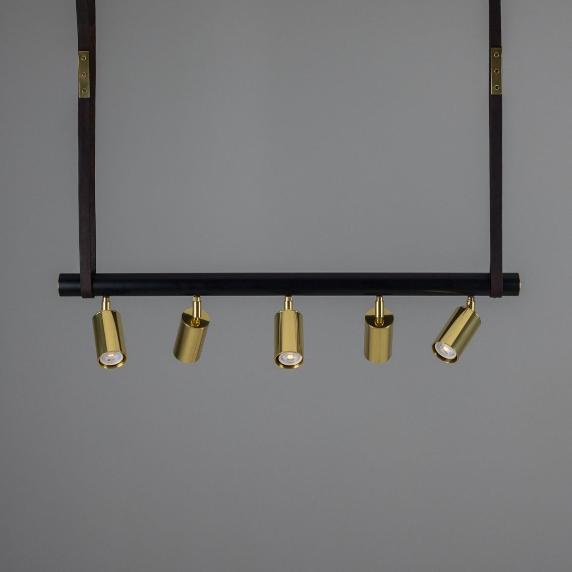 Holmes Linear Island Pendant with Leather Straps, Five-Light main product photo