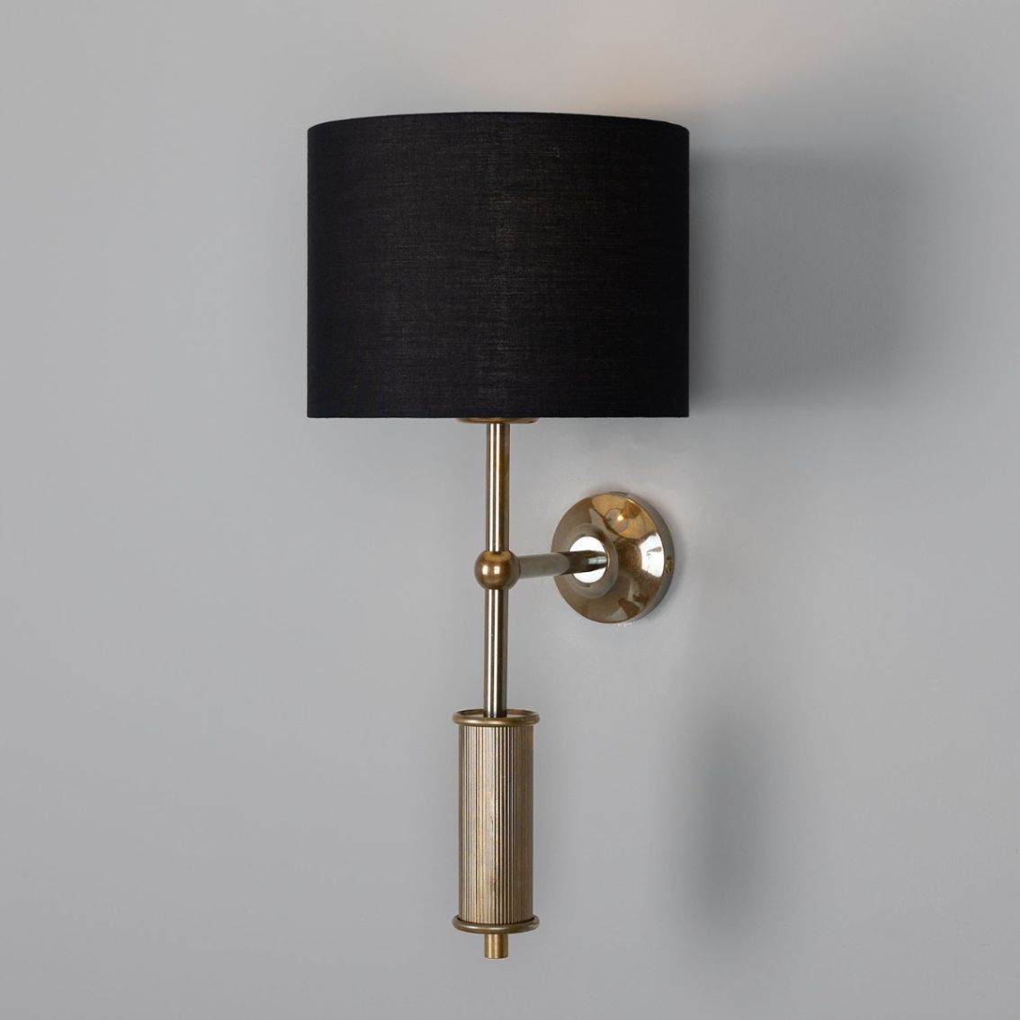 Gorey Contemporary Brass Wall Light with Drum Fabric Shade main product photo