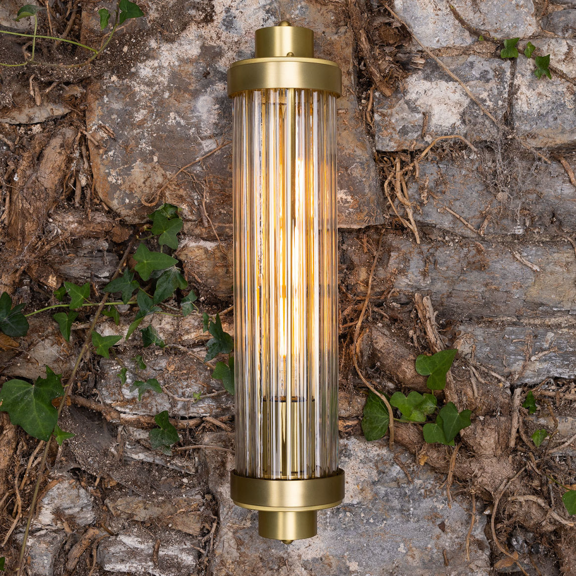 Louise Vintage Rippled Glass and Brass Bathroom Wall Light