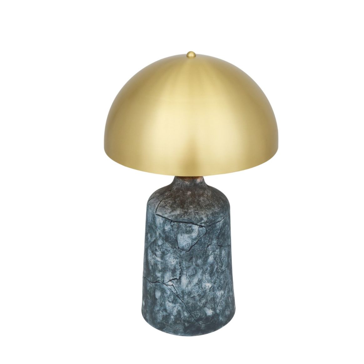 Lampe de table haute en céramique Cassia avec abat-jour et dôme en laiton,  couleur bleu terre