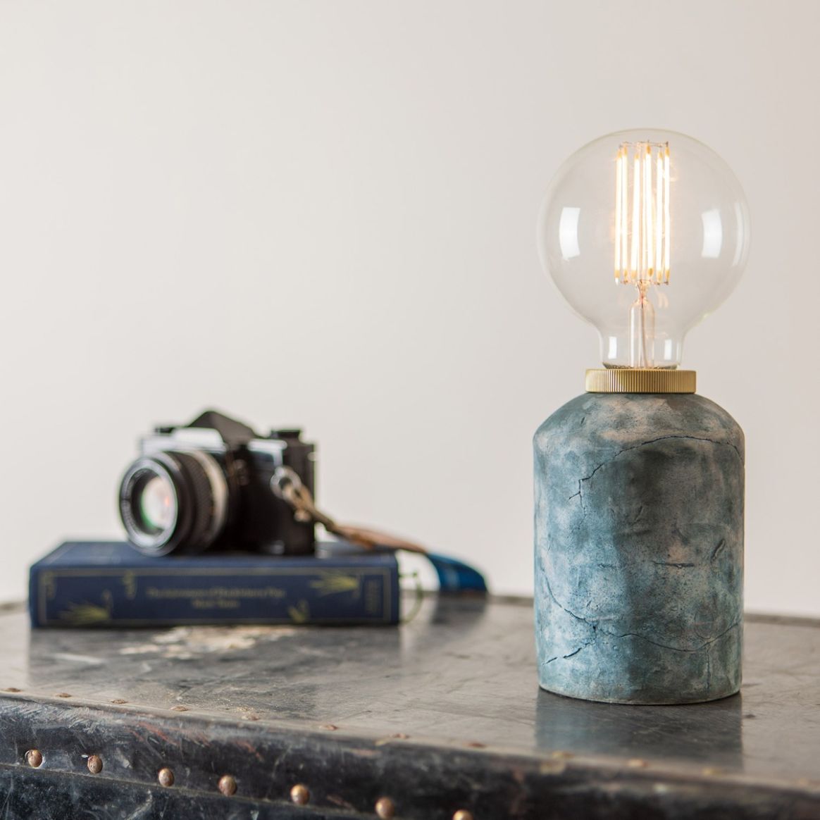 Bixa Small Ceramic Table Lamp, Blue Earth