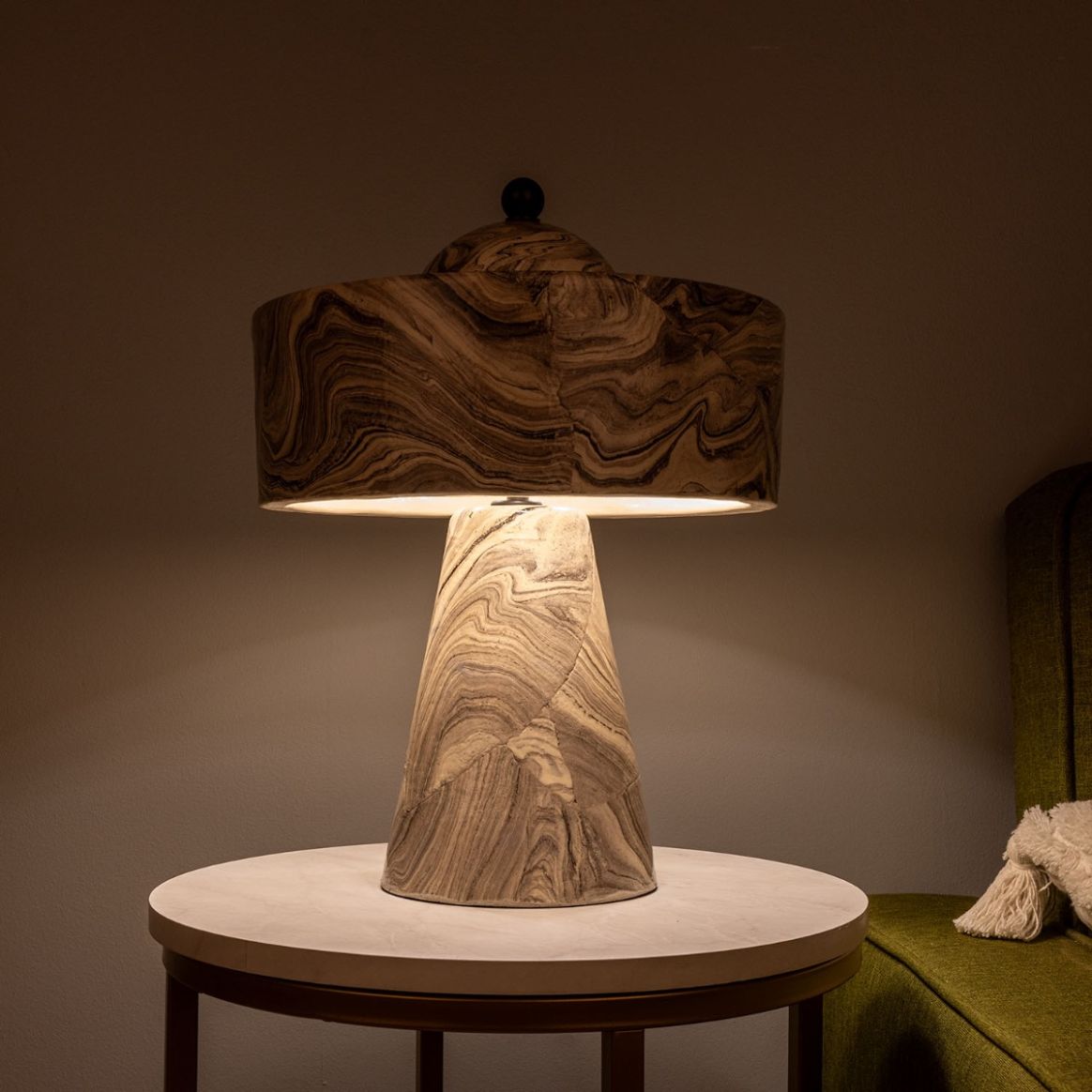 Seville Marbled Ceramic Mid-Century Modern Table Lamp