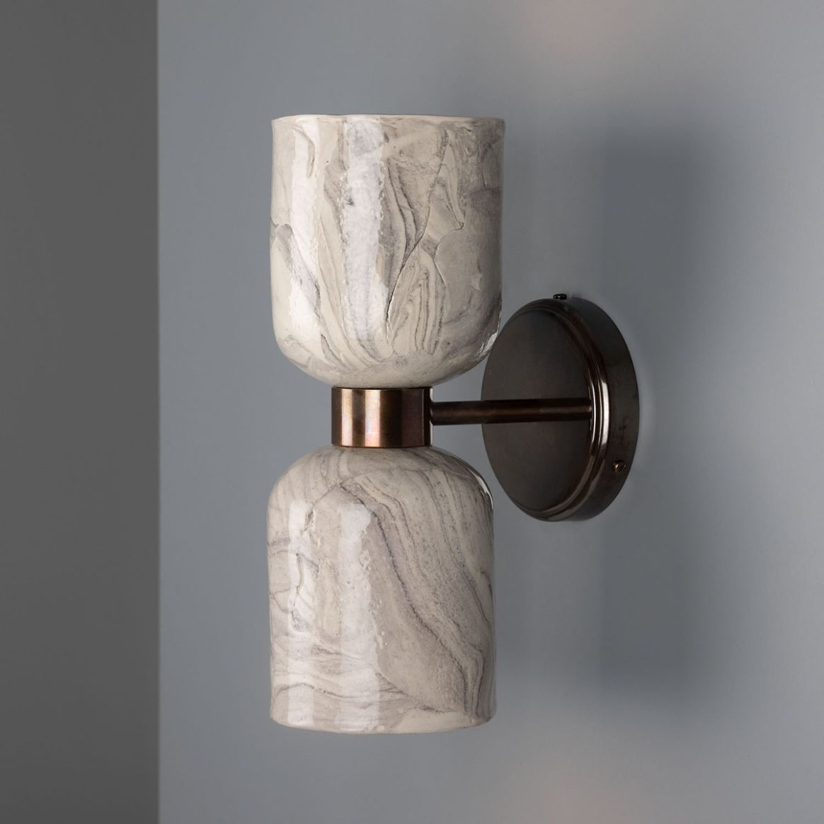 Sakura Marbled Ceramic and Brass Double Wall Light