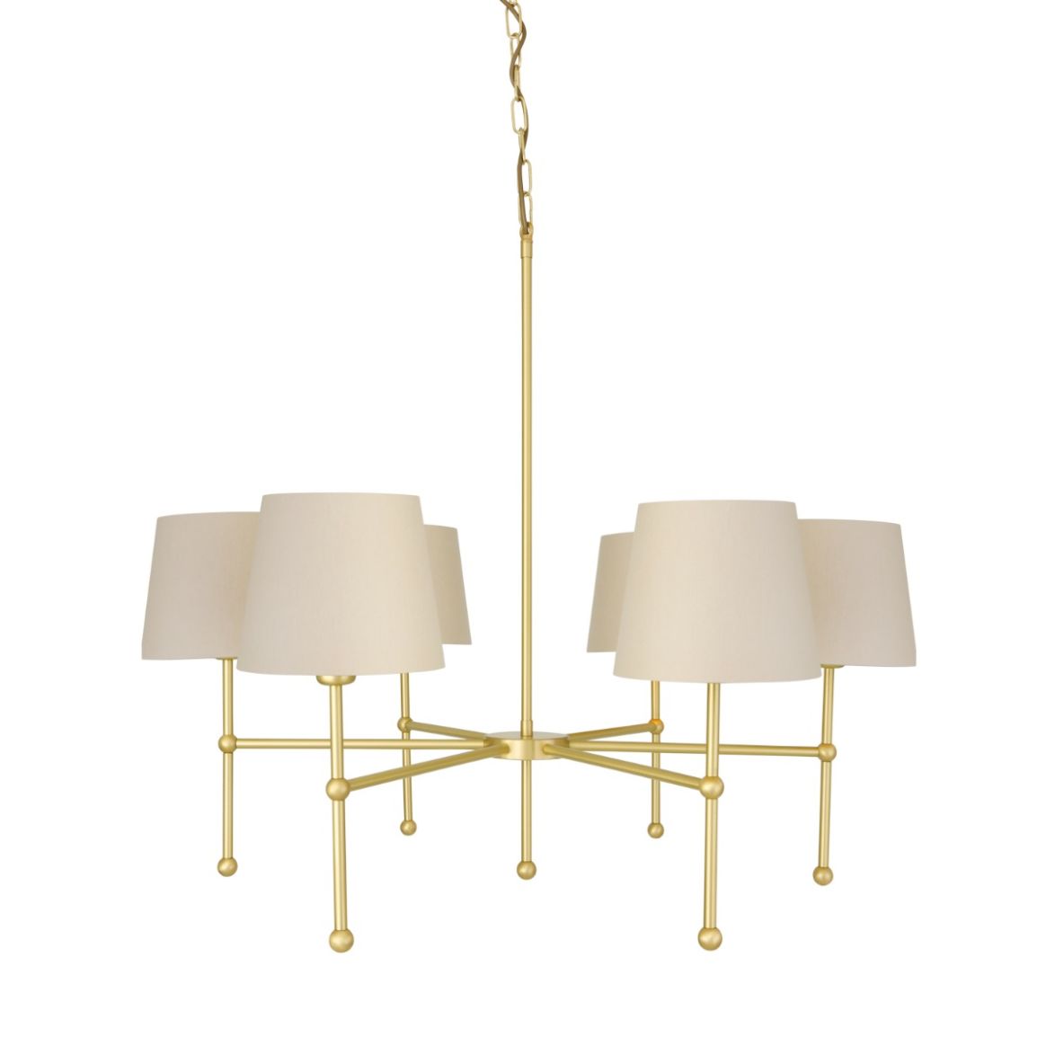 Para Modern Brass Chandelier with Fabric Shades, Six-Arm