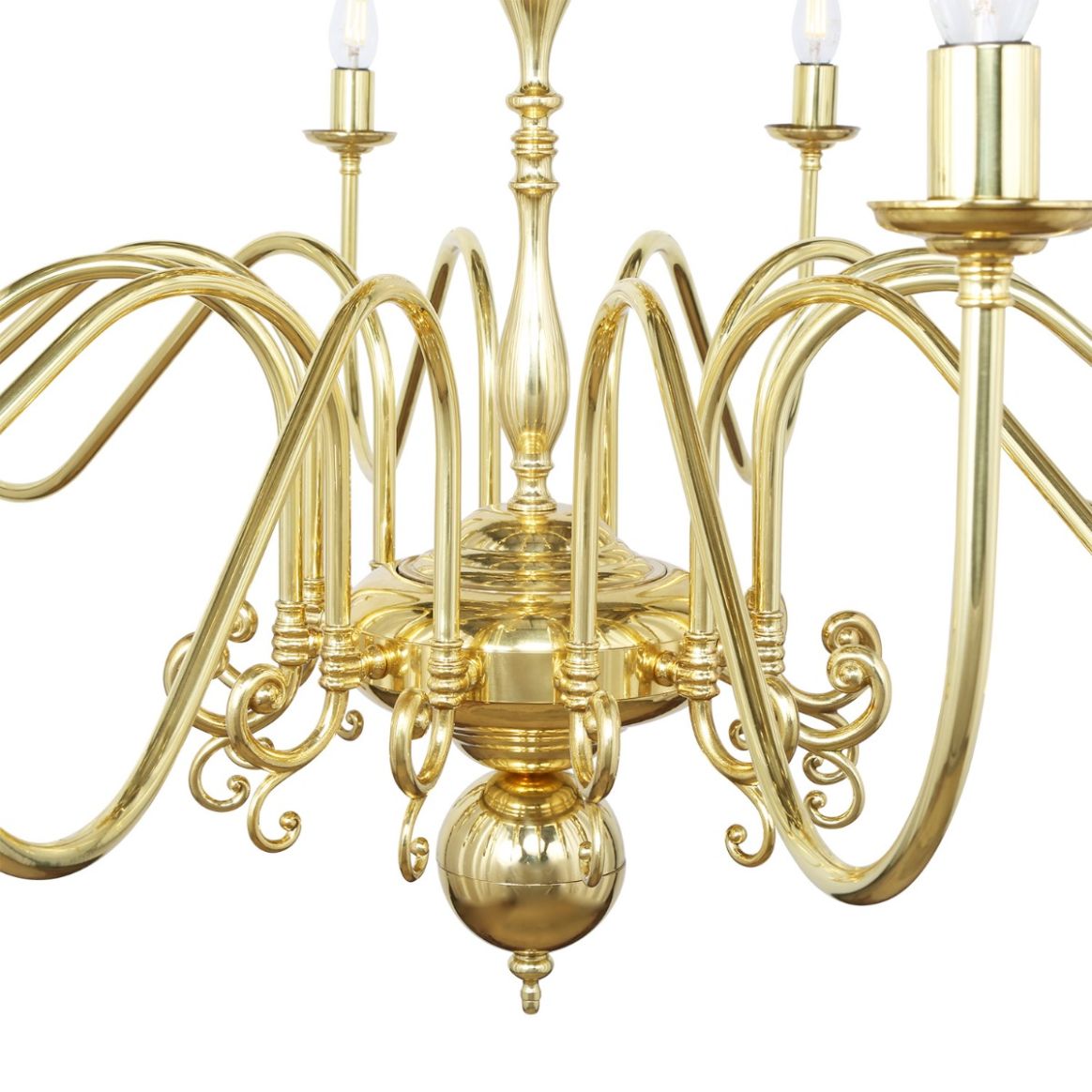 Flemish Candle-Style Brass Two-Tier Chandelier, 20-Light