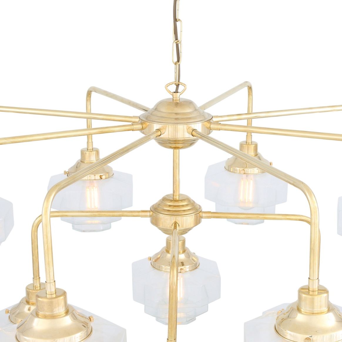 Siena Art Deco Three-Tier Brass Chandelier, 13-Light