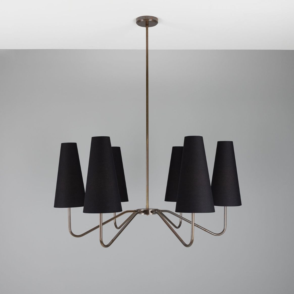 Para Modern Brass Chandelier with Fabric Shades, Six-Arm