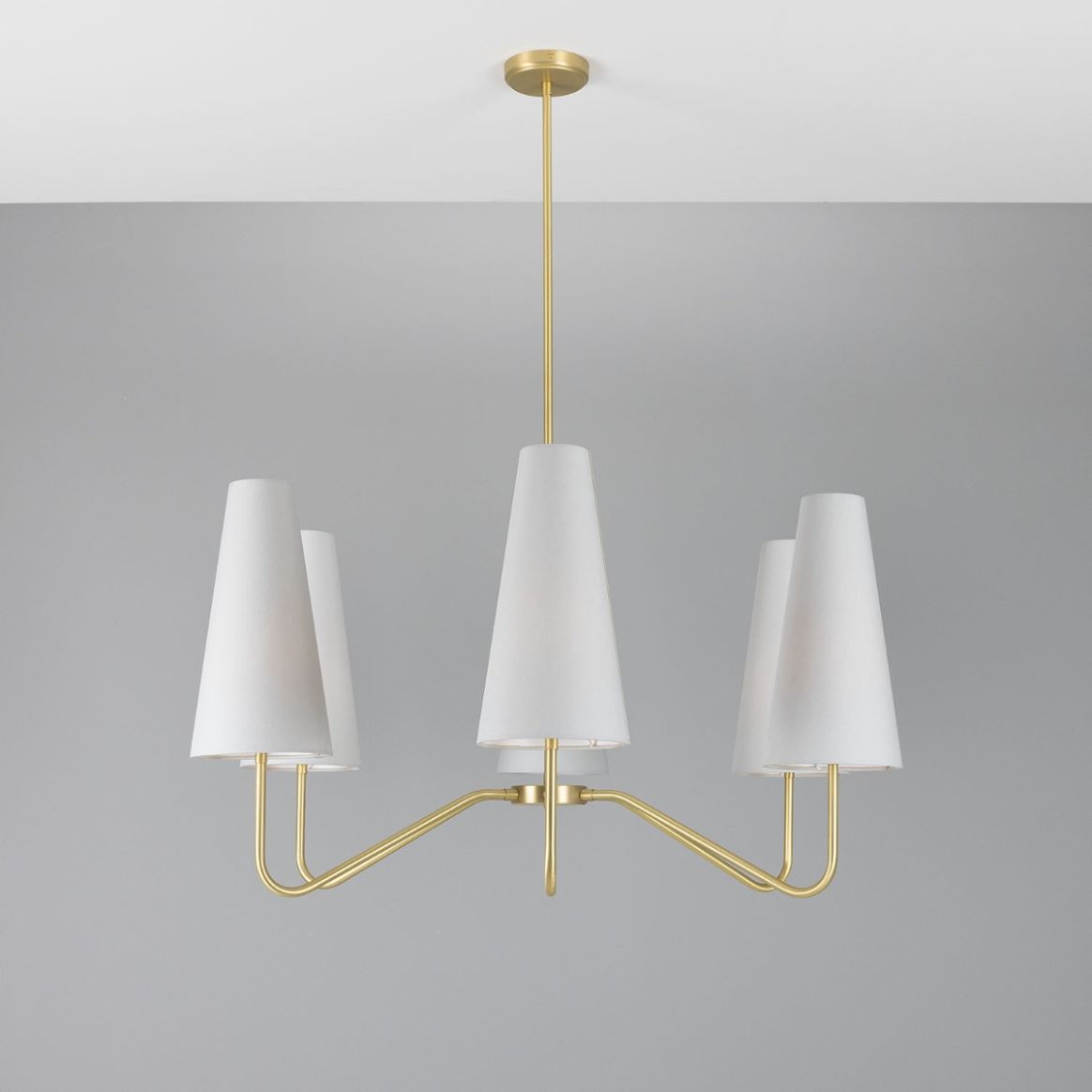 Brushed Natural Brass 6 Arm Chandelier, Bespoke Lights UK