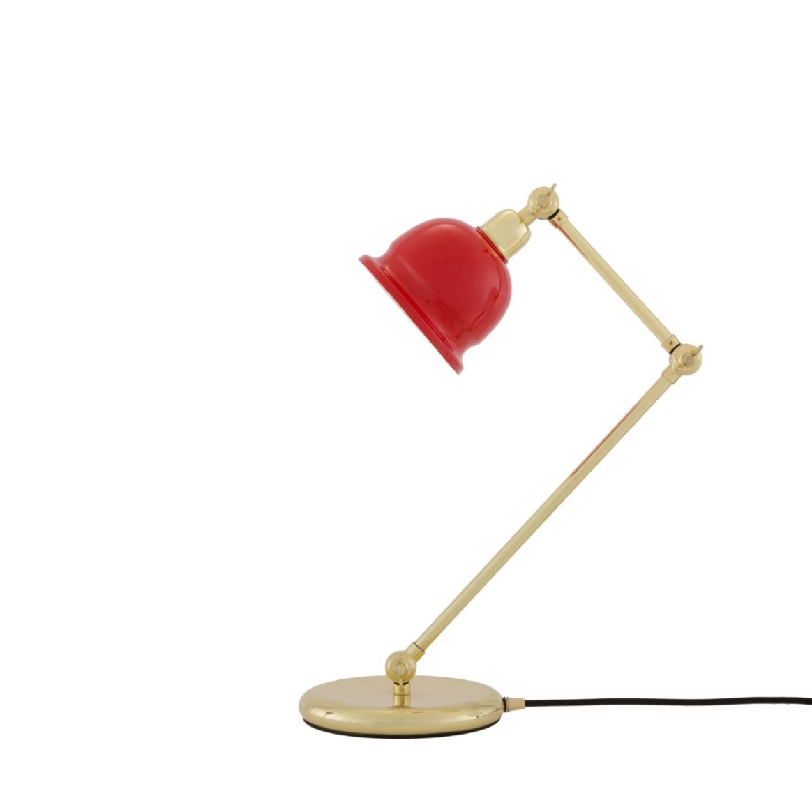 Pair of Swedish vintage brass table lamps with red shades by Aneta