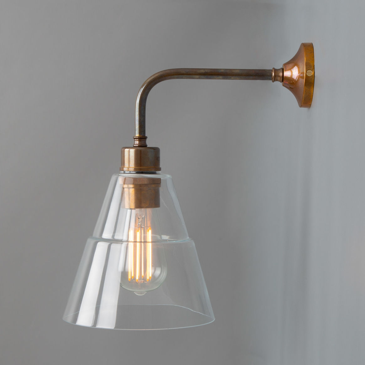 Antique Brass With White Glass Cone Outdoor Wall Lamp - A (LED