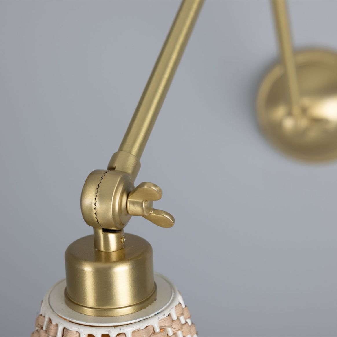 Savannah Adjustable Wall Light with Small Bell Rattan Shade