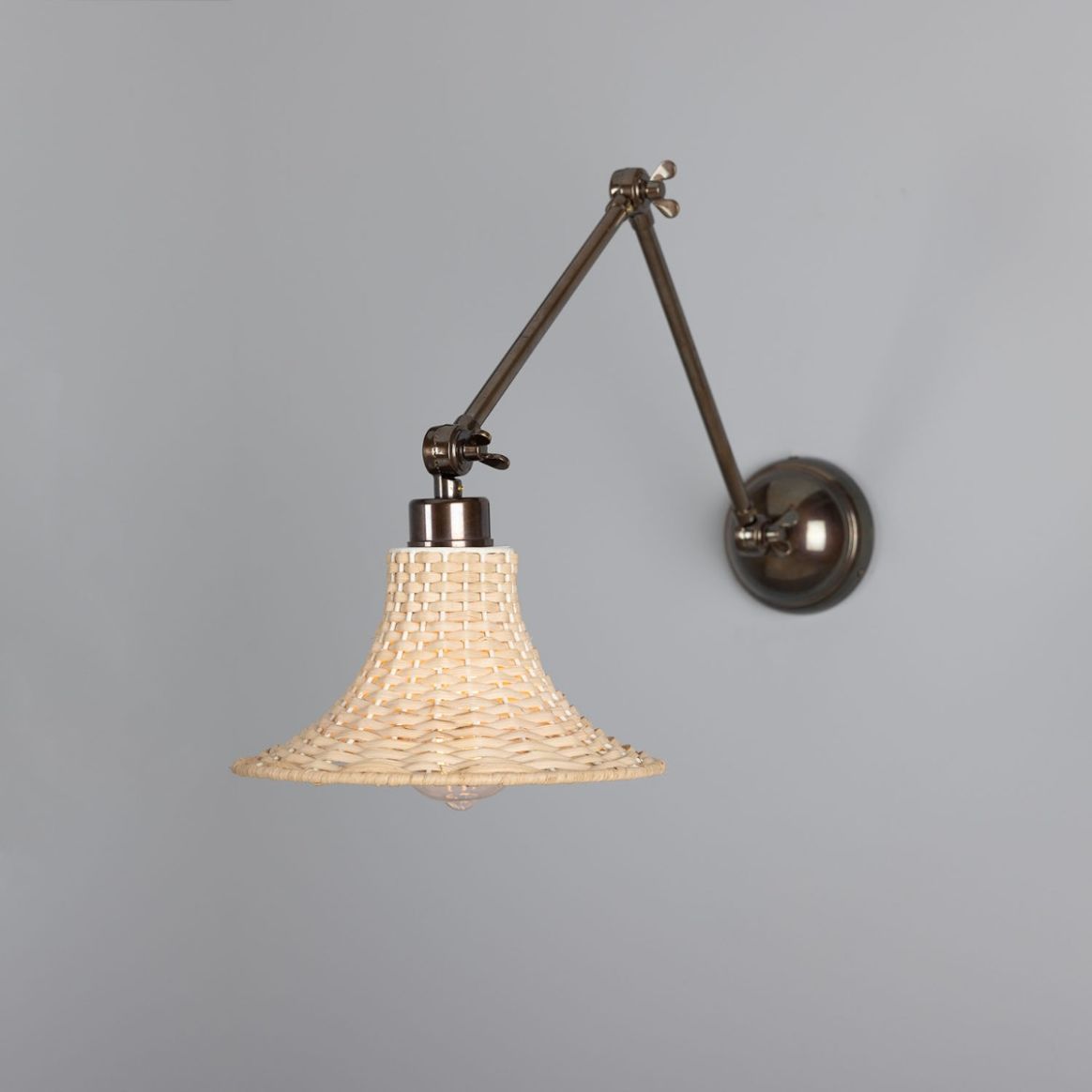 Savannah Adjustable Wall Light with Small Bell Rattan Shade