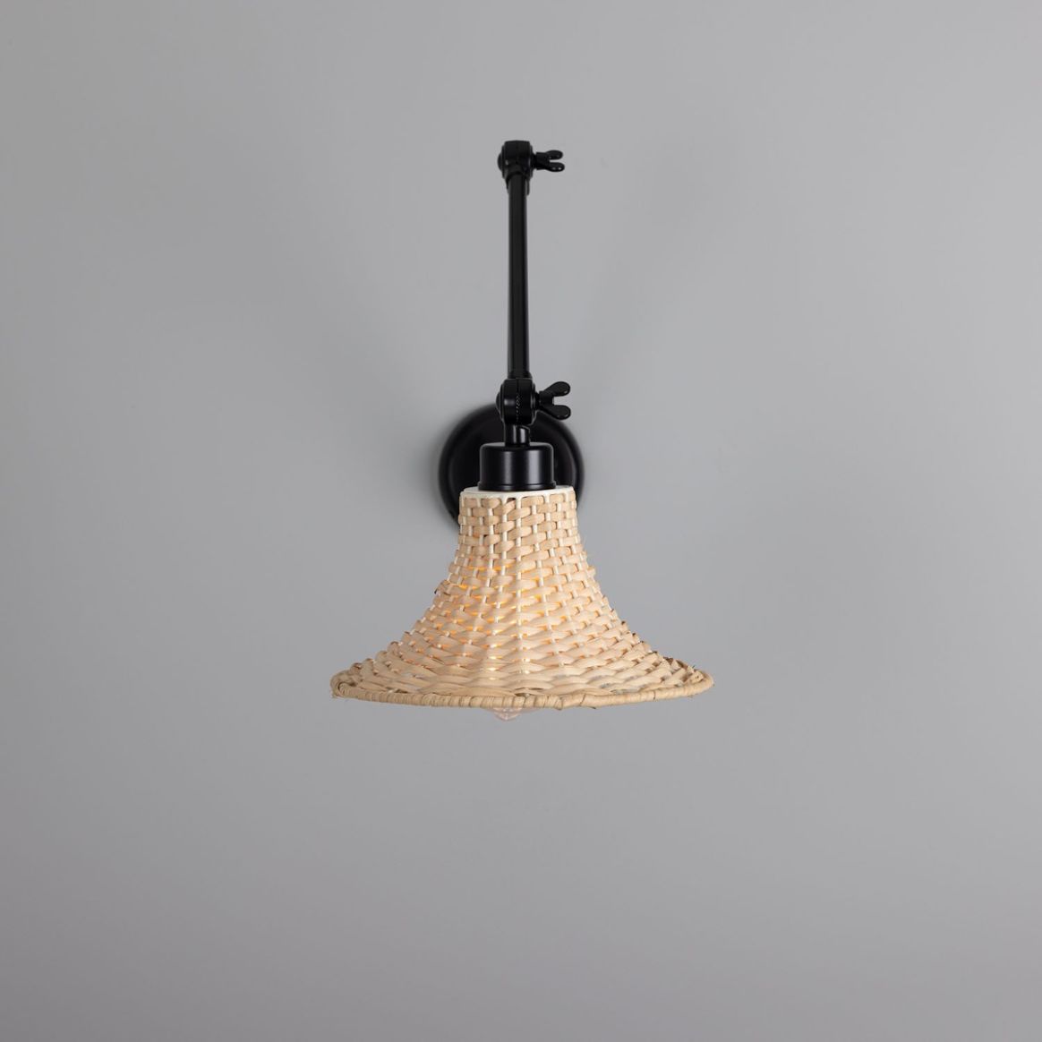 Savannah Adjustable Wall Light with Small Bell Rattan Shade