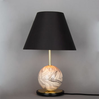Byrd Marbled Ceramic Table Lamp with Black Fabric Shade