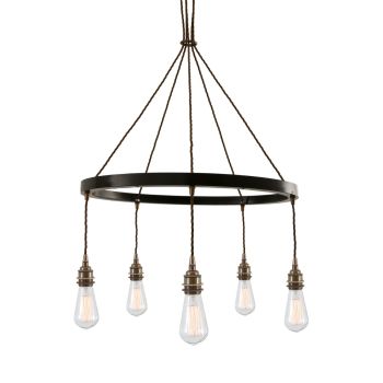 Lome One-Tier Vintage Ring Chandelier, Five Light