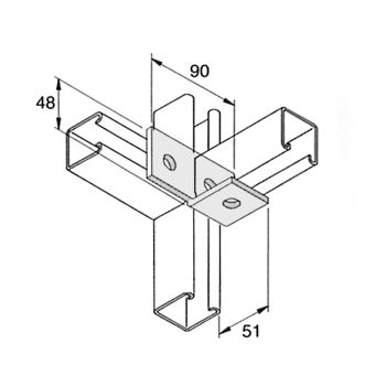 Channel System Angle L Corner Bracket 90? Right Hand  90x51x48mm Galvanised