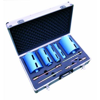 38, 52, 65, 117, 127mm dry diamond core drills in a sturdy aluminium case. Ultimate quality professional core drills complete with hex and SDS accessories.