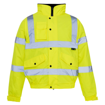 HiVis Yellow Waterproof Bomber Jacket with Hood - Class 3 - XLarge