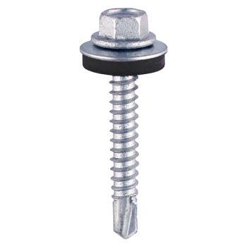 5.5x38mm BZP Hex Drill Tek Screw c/w Washer For 1.2-5mm Steel