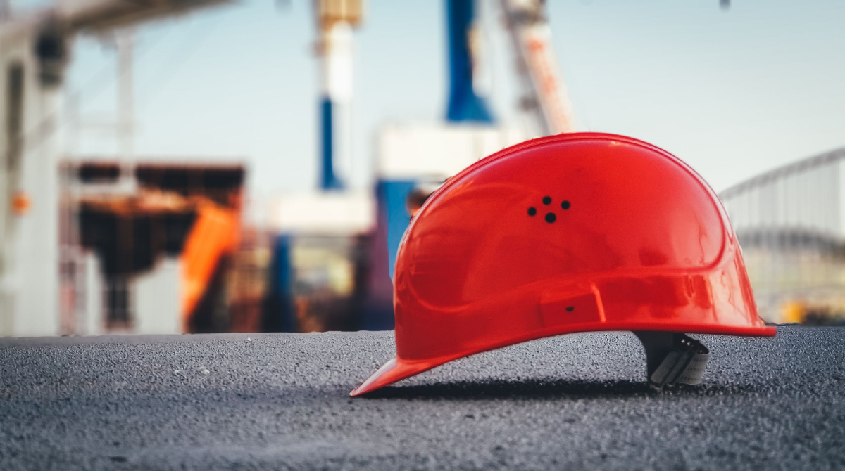 Construction helmet on site