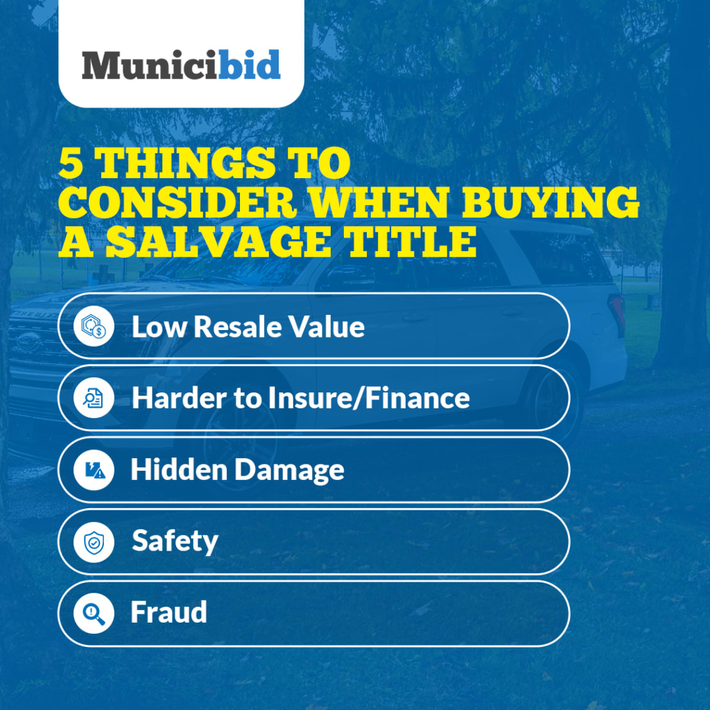 5 Things to Consider When Buying A Salvage Title infographic