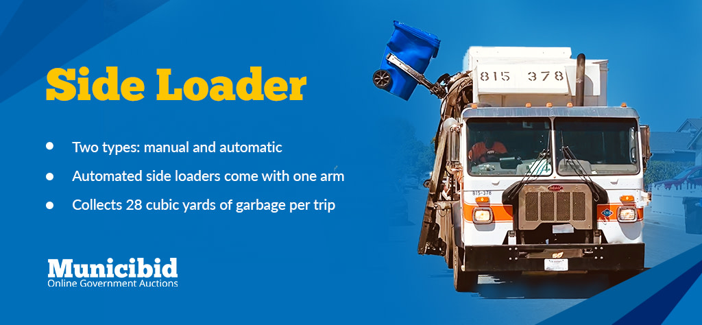 types of garbage trucks - side loader infographic