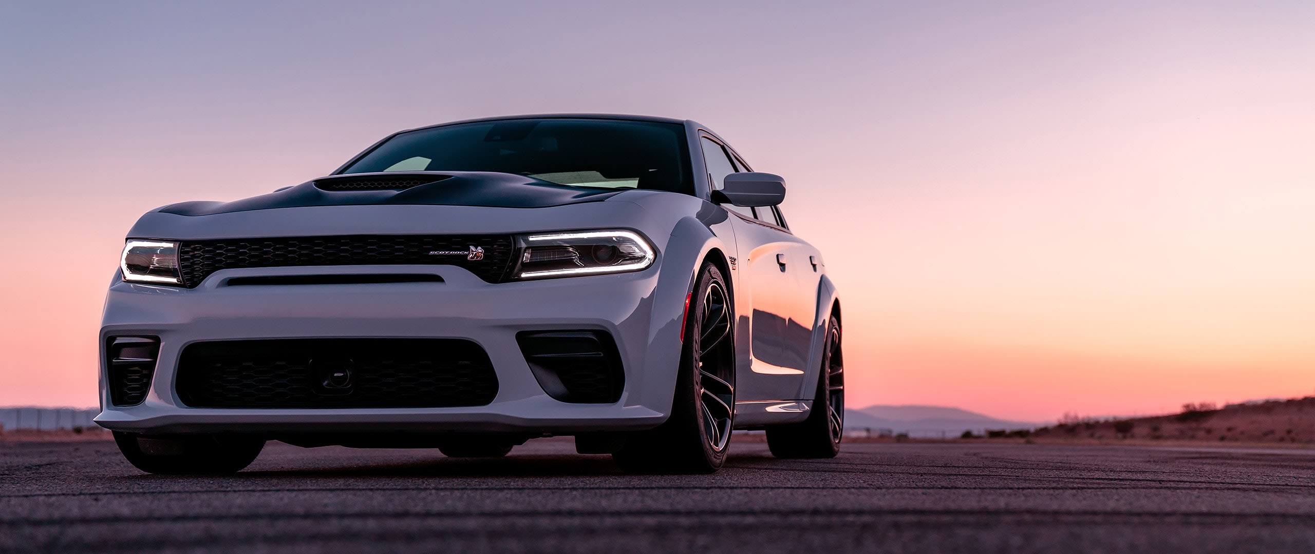 2020 Dodge Charger Scat Pack Widebody, one of the configurations of Charger muscle cars, with 485 horsepower and unlimited customization options.