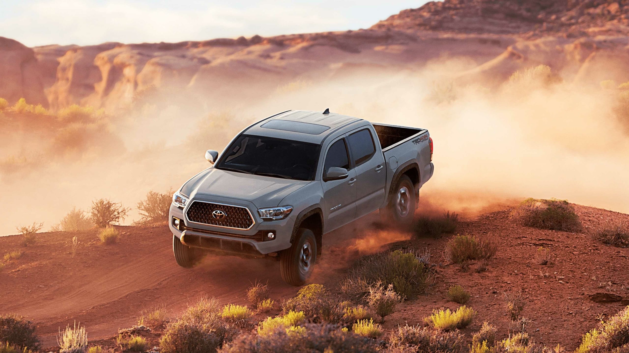 Toyota Tacoma, with dealer logo, providing standards so you can experience safe and secure drives.