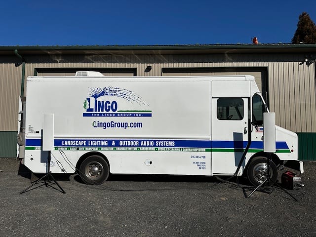 One of The Lingo Group's fleet vehicles at their nursery, complete with an audio setup. One of The Lingo Group's fleet vehicles at their nursery, complete with an audio setup.