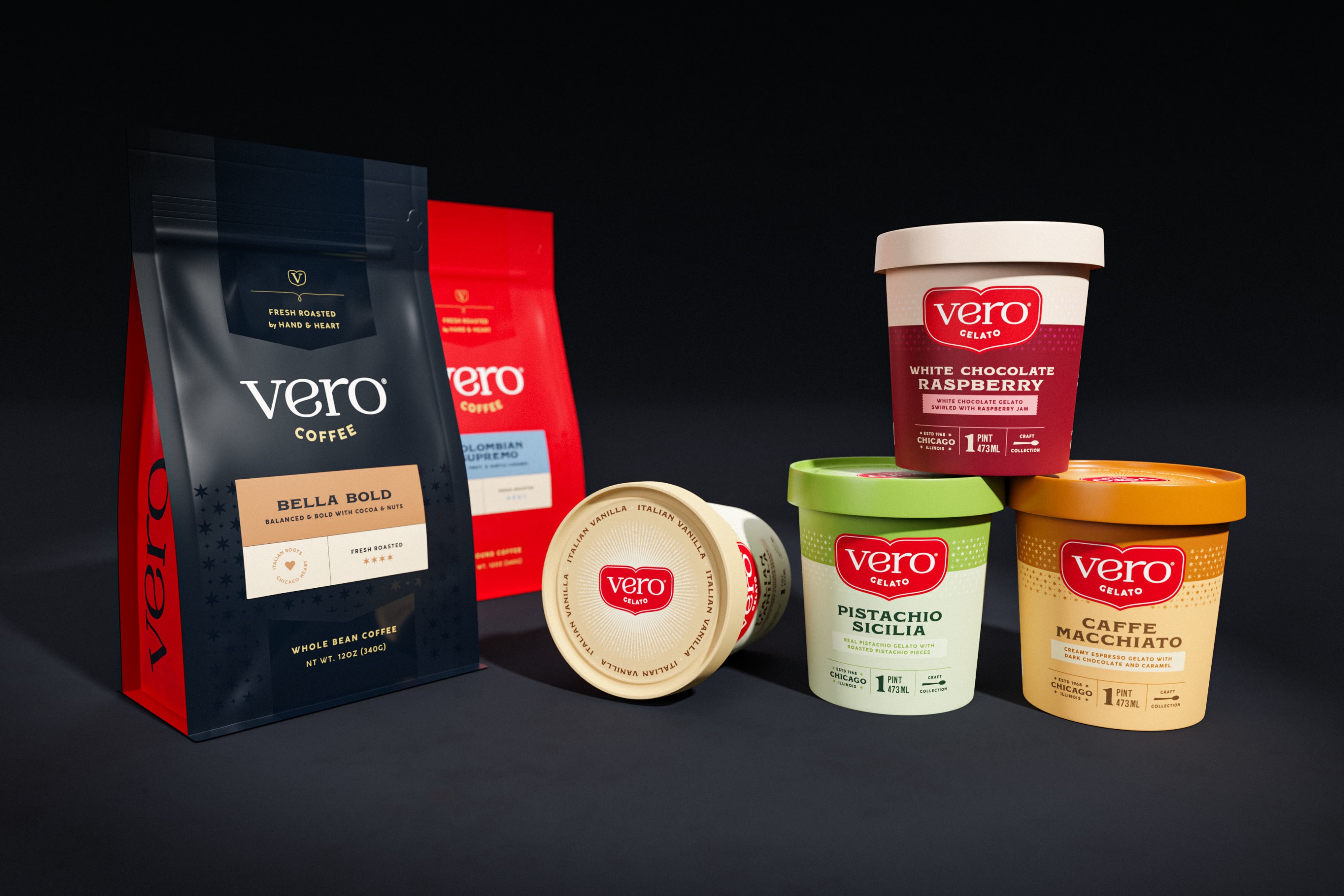 different variations of vero logo on packaging