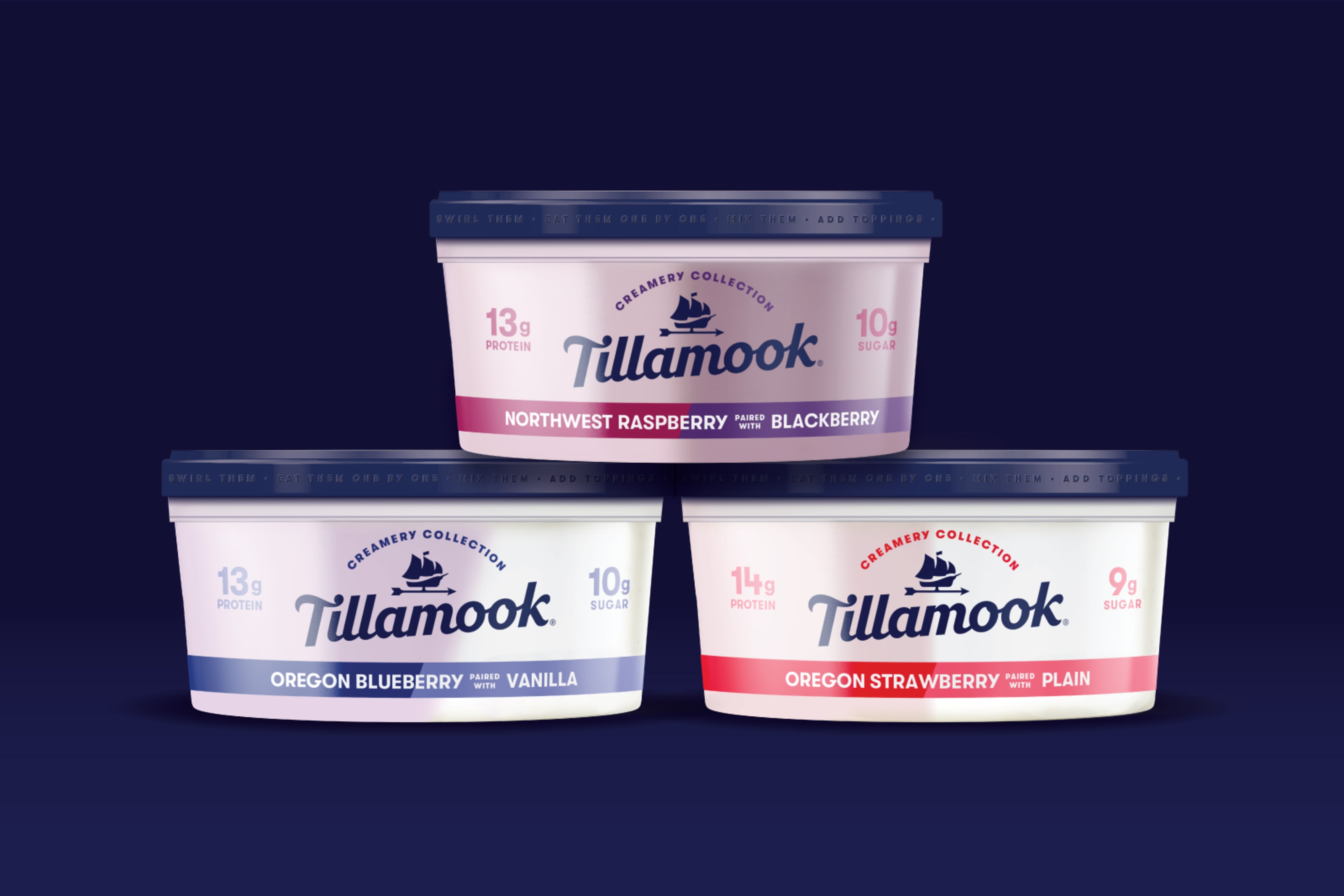 Stacked Tillamook yogurt containers