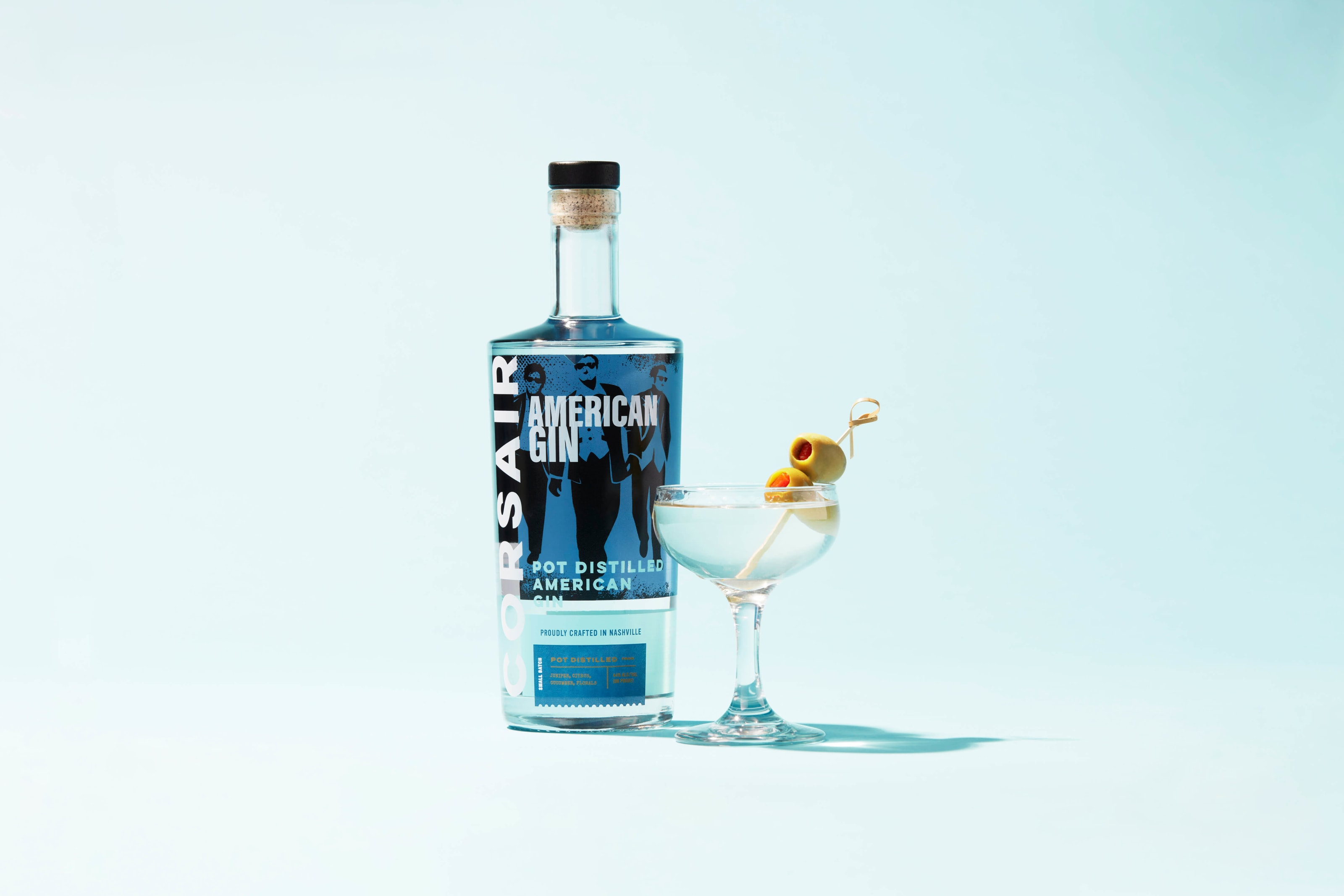 Corsair Rye Bottle with Martini